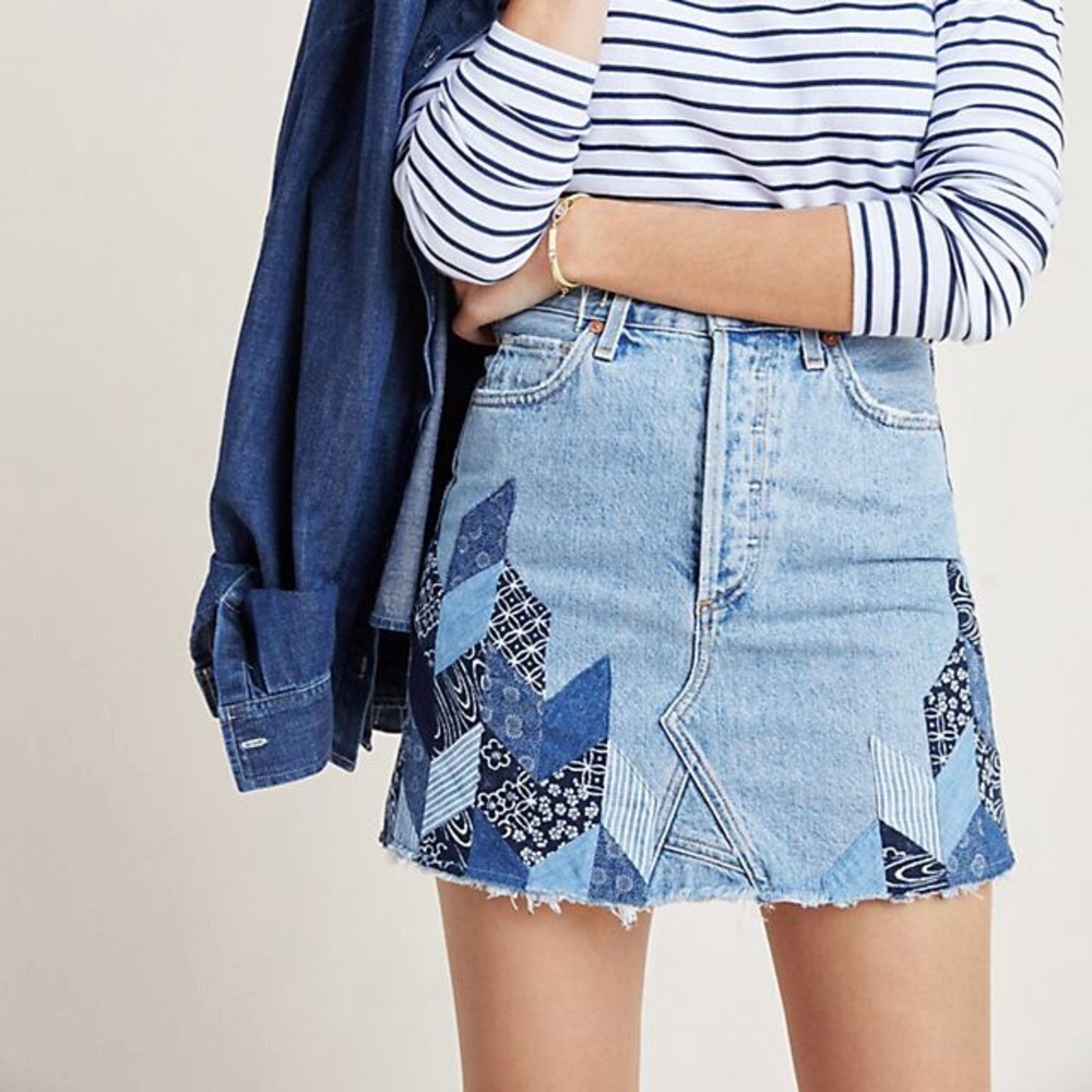 Citizens of Humanity / Anthropologie Astrid Patchwork Denim Mini Skirt